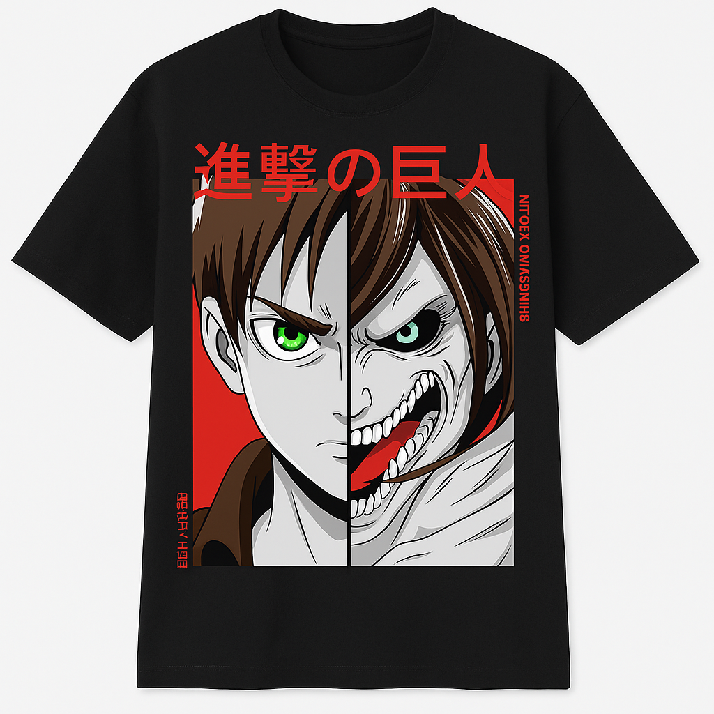 VastraThread Attack Mode | Split-Face Eren Yeager Anime T-Shirt (Unisex)