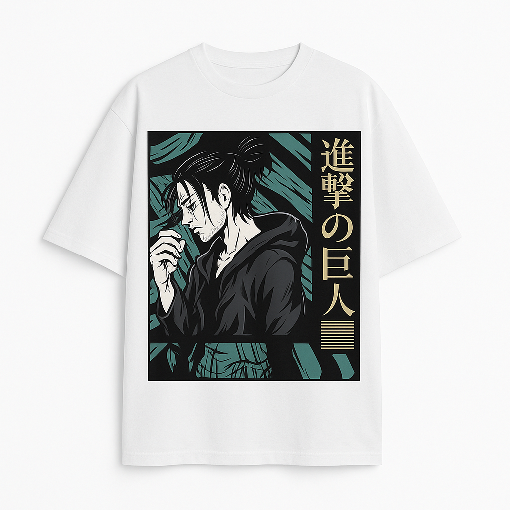 VastraThread Anime Graphic Print Oversized T-Shirt for Men – White | Cotton Half Sleeve Tee