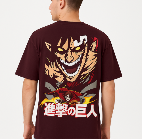 VastraThread - attack on Titan Anime Graphic T-Shirt – Eren Titan Form Design | Japanese Text | Unisex Casual Tee
