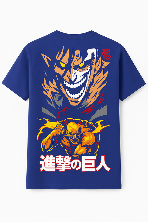 VastraThread - attack on Titan Anime Graphic T-Shirt – Eren Titan Form Design | Japanese Text | Unisex Casual Tee