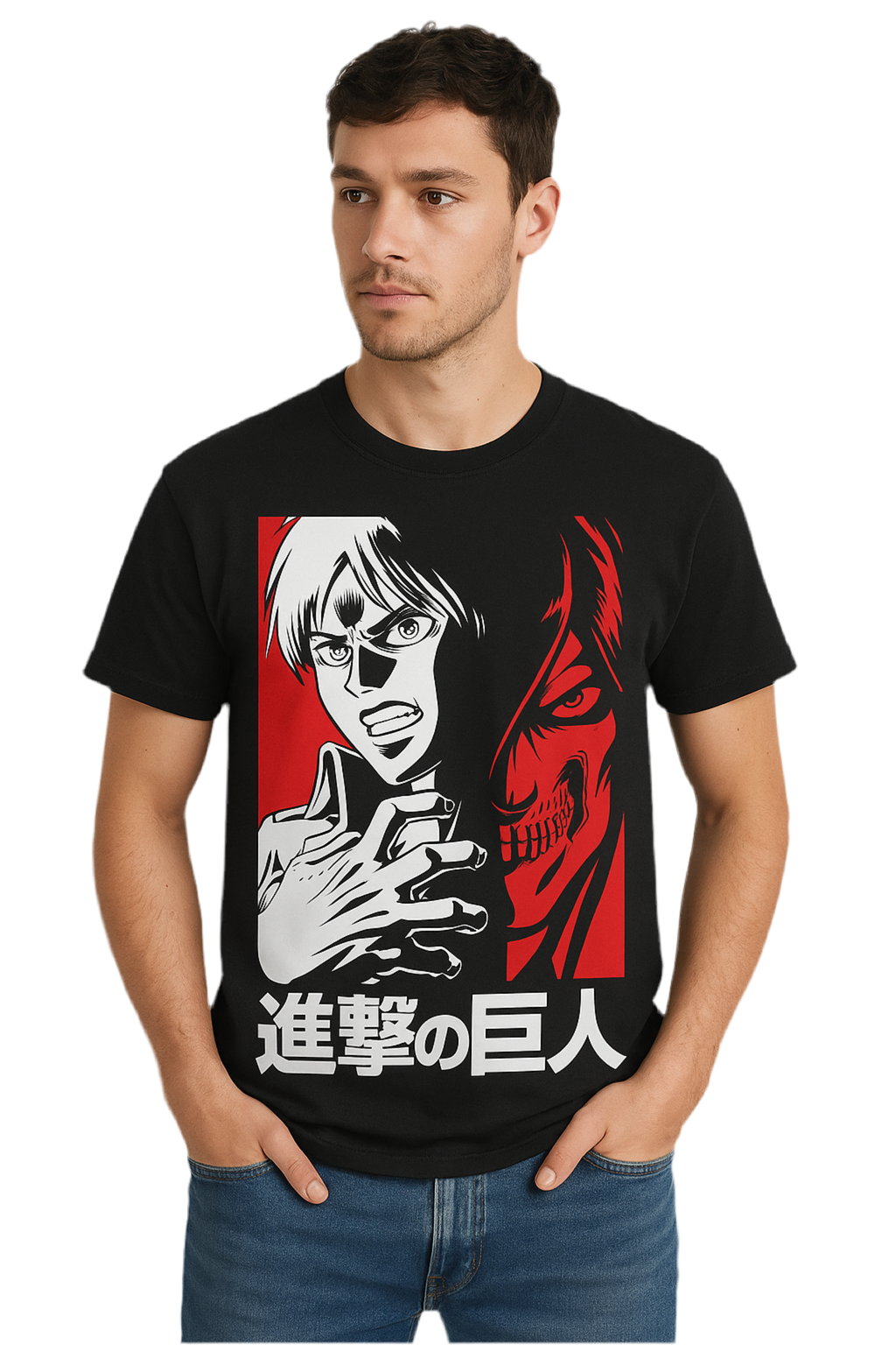 VastraThreds- Attack on Titan Anime T-Shirt – Eren Yeager Graphic Tee | Unisex Cotton Round Neck Black T-Shirt