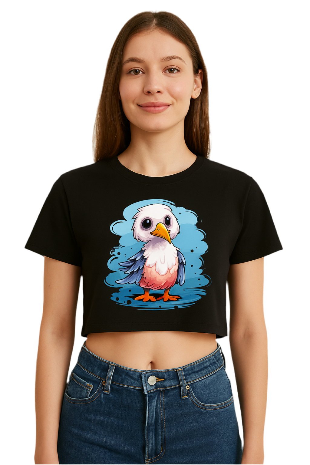 Vastrathreds-Cute Cartoon Bird Graphic Crop -Top for grils– Half Sleeve Cotton Tee