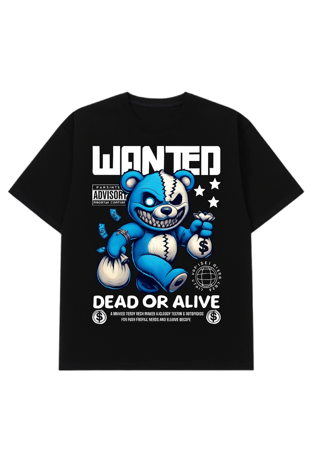 VastraThreds- WANTED Bear Graphic Oversized T-Shirt – Black (Unisex)