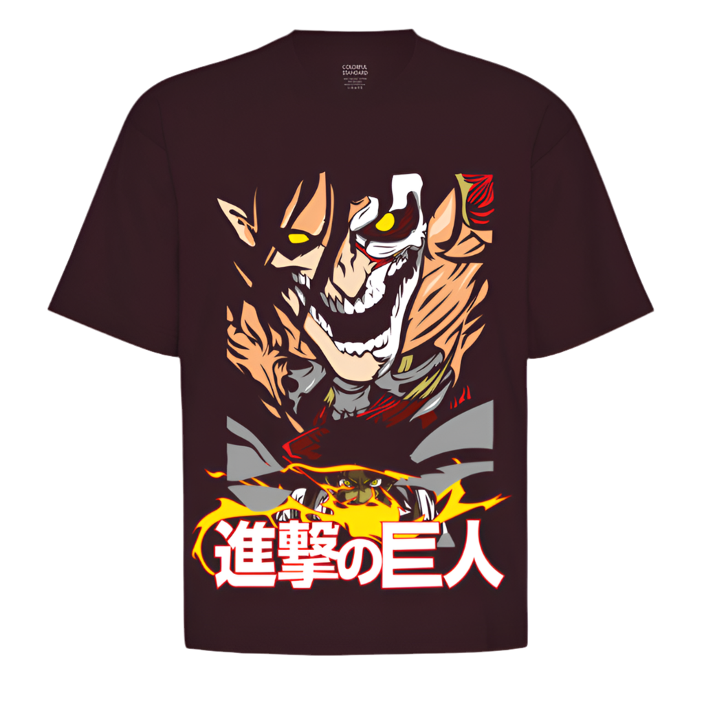 VastraThread - attack on Titan Anime Graphic T-Shirt – Eren Titan Form Design | Japanese Text | Unisex Casual Tee
