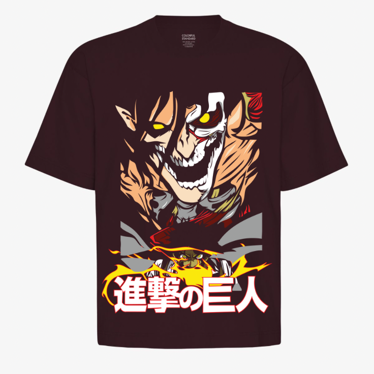 VastraThread - attack on Titan Anime Graphic T-Shirt – Eren Titan Form Design | Japanese Text | Unisex Casual Tee