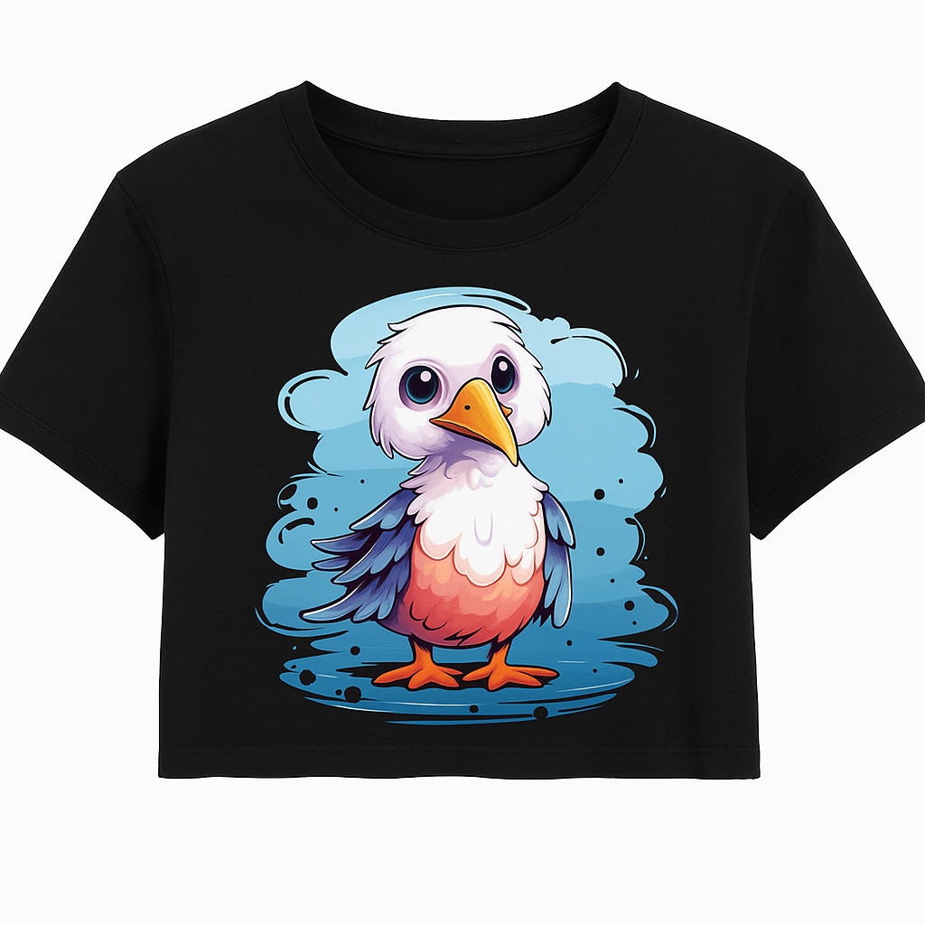 Vastrathreds-Cute Cartoon Bird Graphic Crop -Top for grils– Half Sleeve Cotton Tee