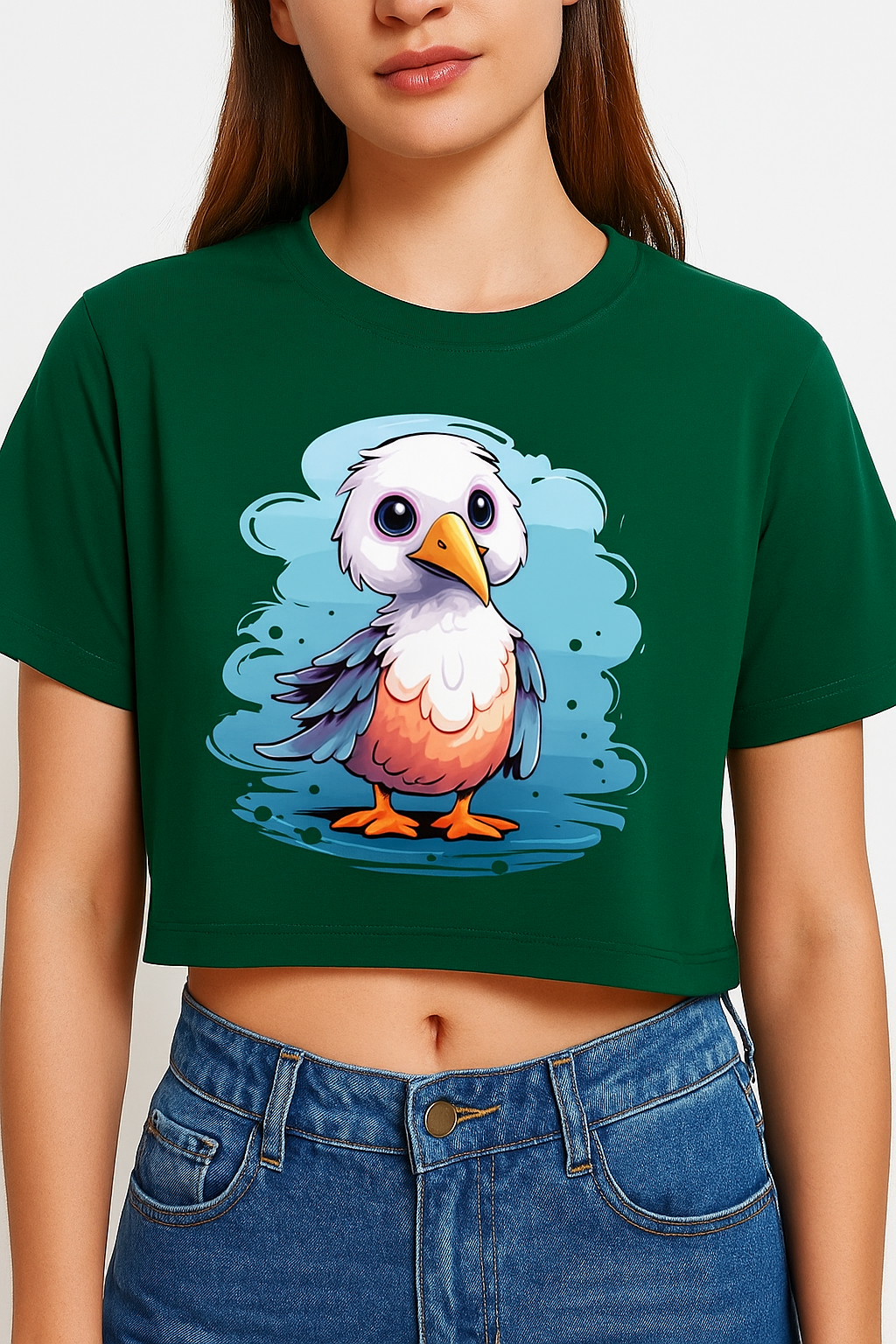 Vastrathreds-Cute Cartoon Bird Graphic Crop -Top for grils– Half Sleeve Cotton Tee