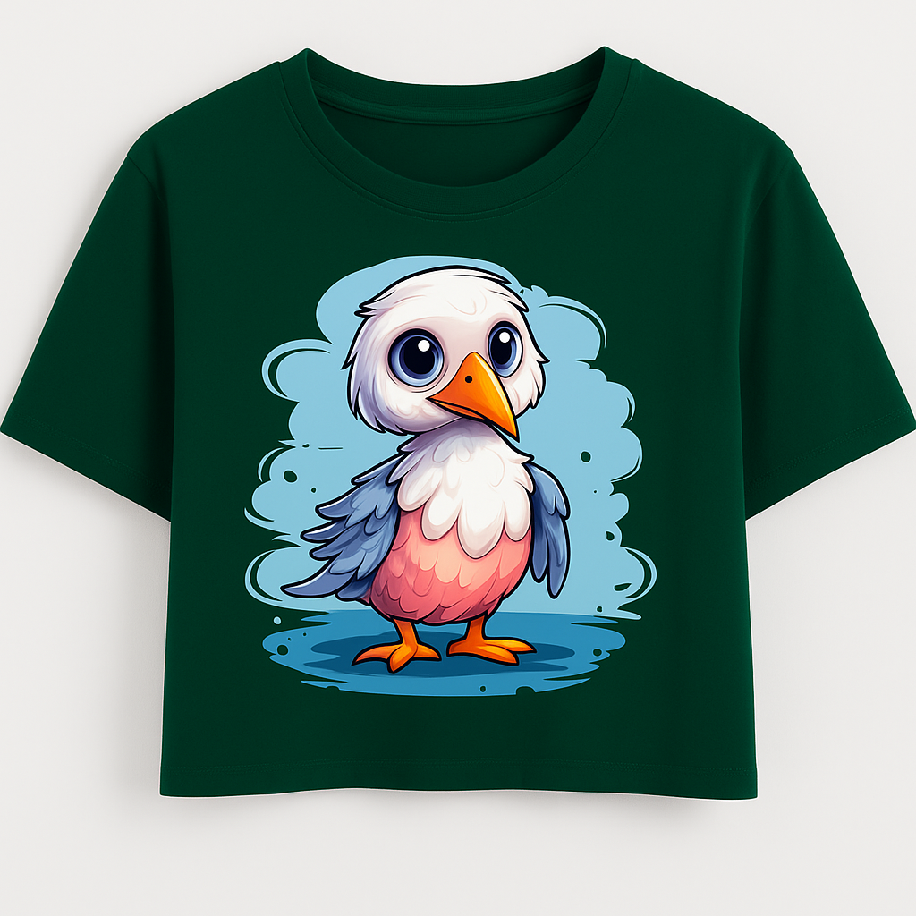 Vastrathreds-Cute Cartoon Bird Graphic Crop -Top for grils– Half Sleeve Cotton Tee