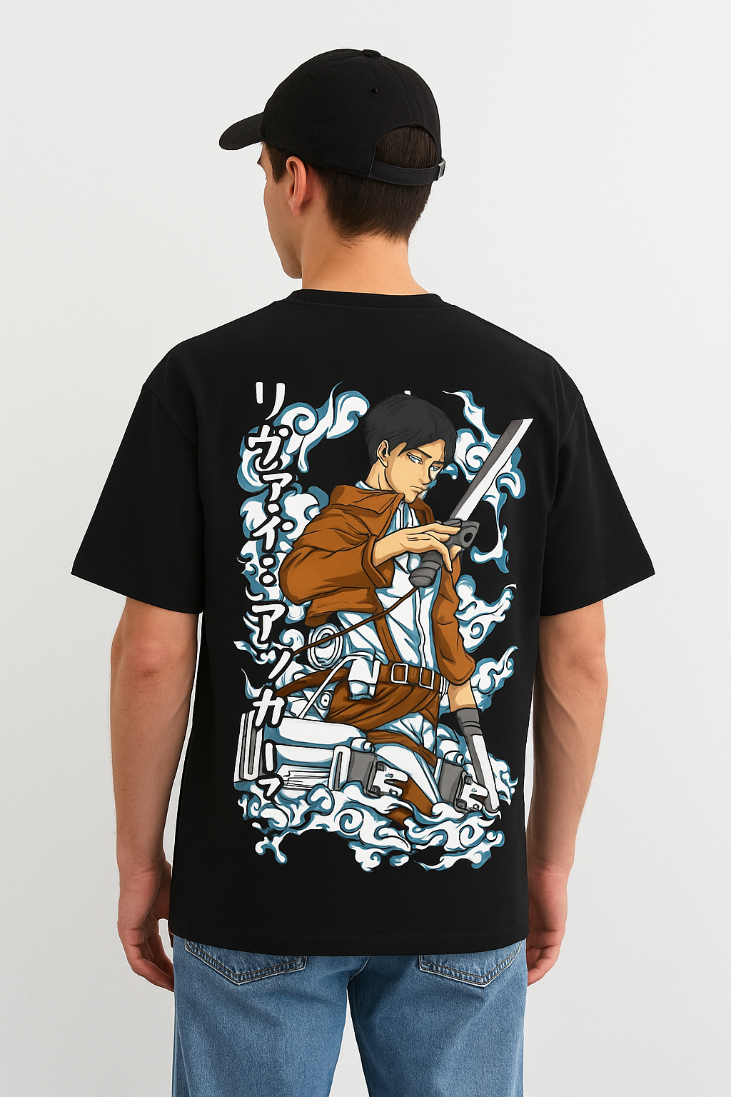 Vastrathreds- Anime Graphic T-Shirt for Men – Levi Ackerman Printed Oversized Tee – Attack-Inspired Streetwear