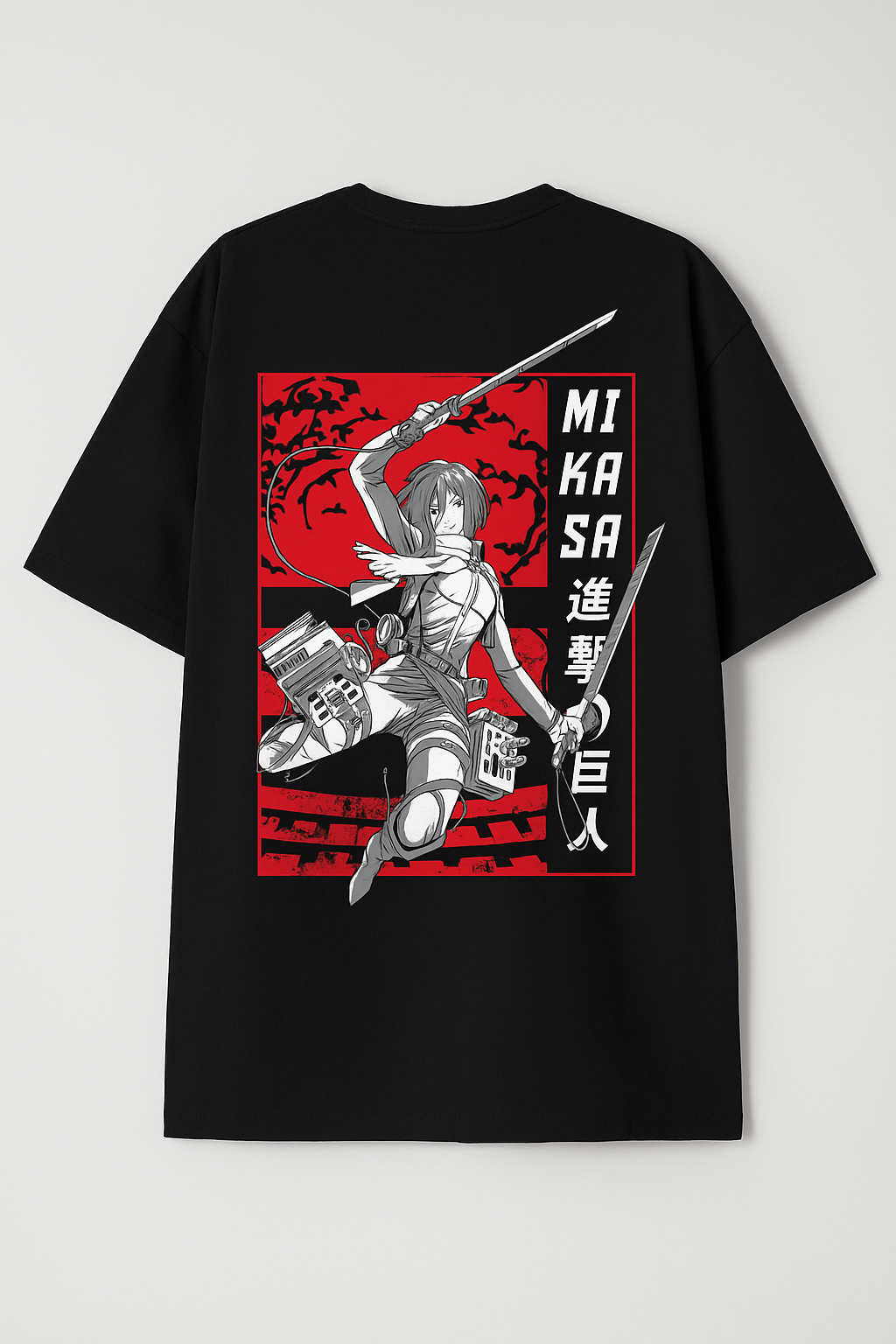 VastraThreds- Attack on Titan Mikasa Oversized Anime Graphic T-Shirt – Unisex Cotton Tee