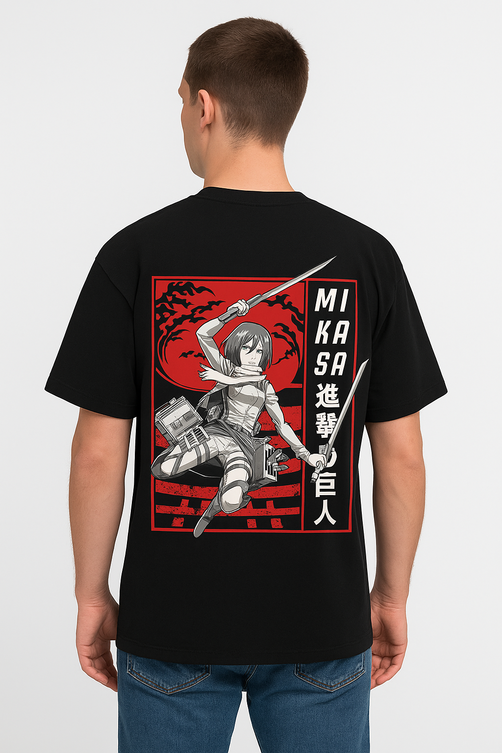 VastraThreds- Attack on Titan Mikasa Oversized Anime Graphic T-Shirt – Unisex Cotton Tee